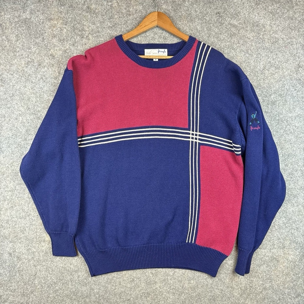 VTG Pringle Sweater Mens Medium Nick Faldo Golf Colorblock Hand Knit Jumper